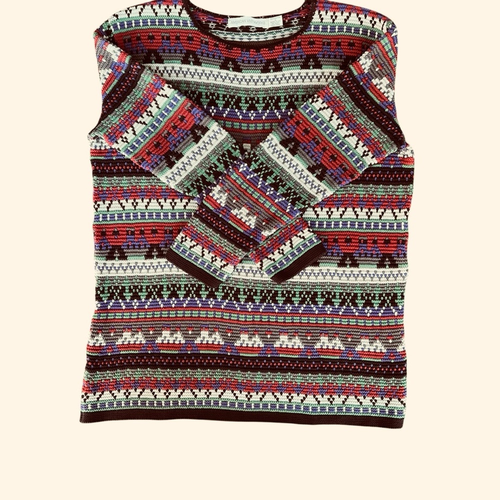 Vintage Western Aztec Cotton Knit Pull Over Tunic Sweater American Knit Works LG